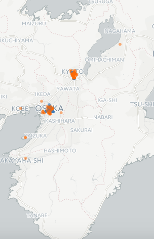 京都と大阪に集中する投稿件数